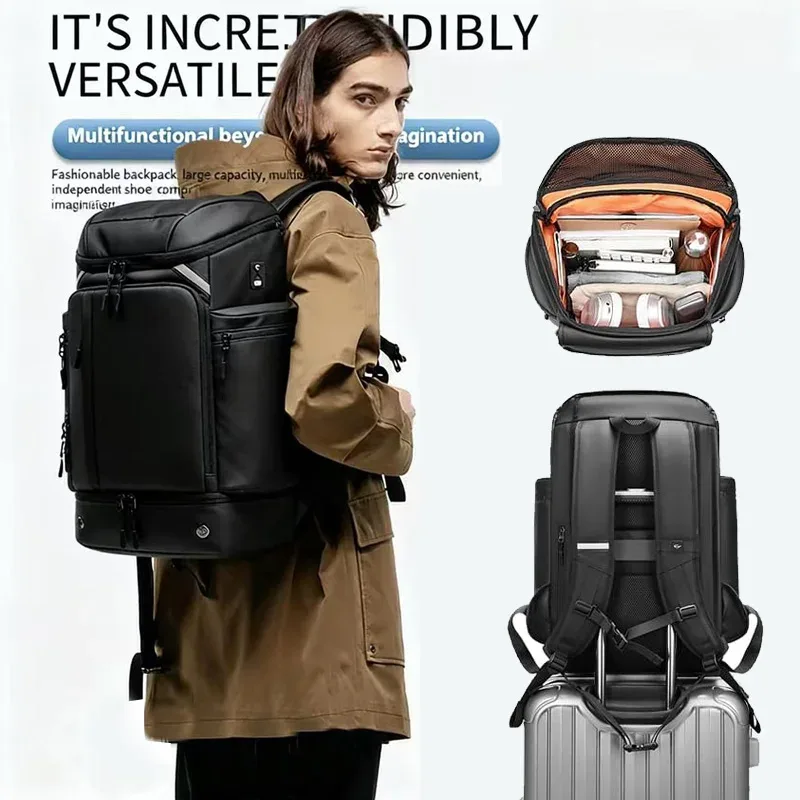 Sac à dos de voyage de grande capacité pour hommes, sac à dos de randonnée imperméable de 50l avec sac à chaussures séparé, sac à dos pour ordinateur portable de travail