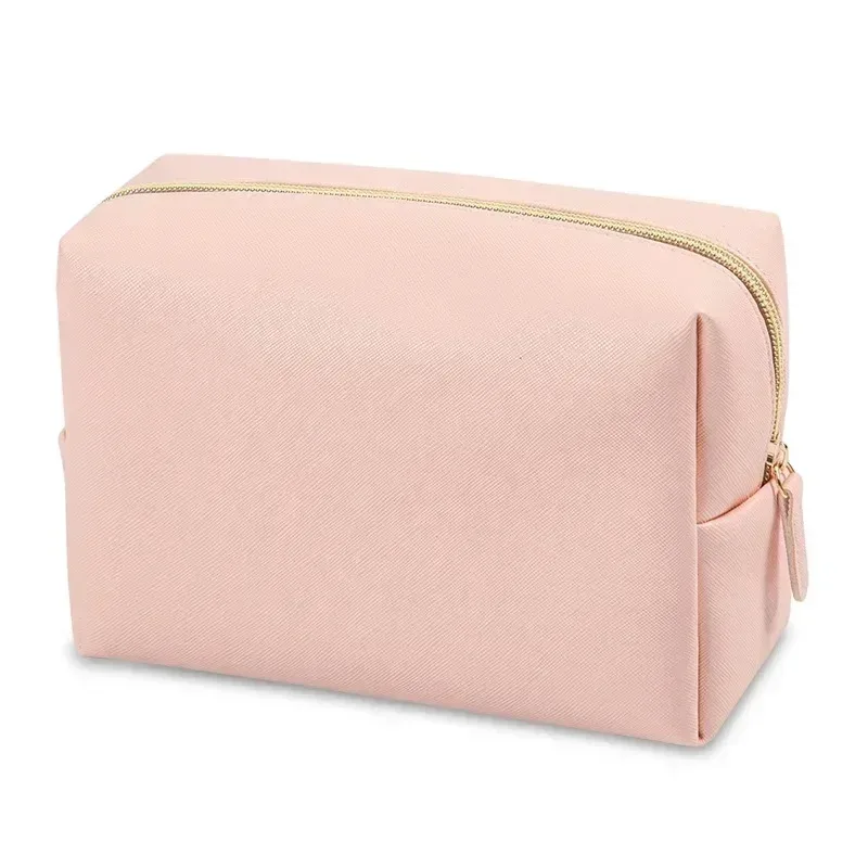 sac de maquillage pour femmes en cuir pu imperméable, couleur unie, trousse de toilette de voyage, organiseur de rangement cosmétique portable