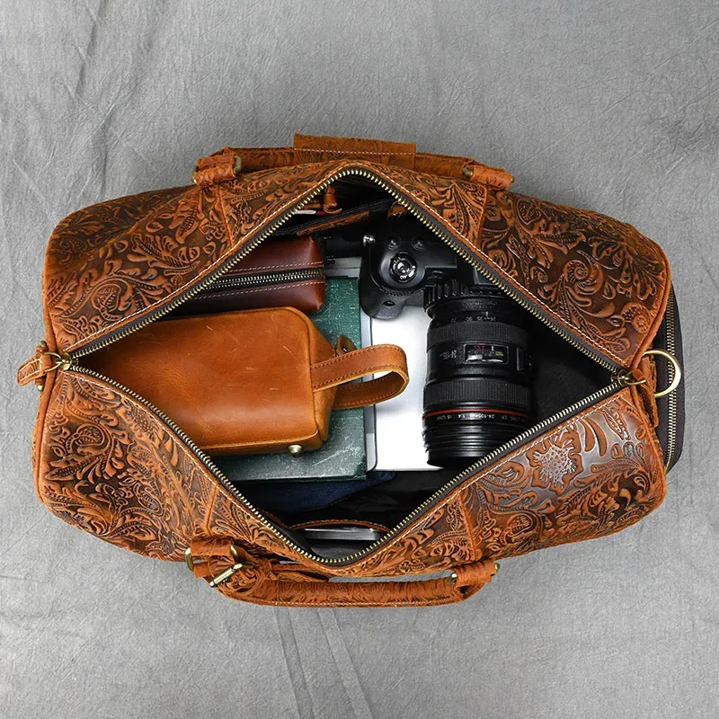nouveau sac à main vintage en cuir crazy horse, sac de voyage et de sport 20 pouces avec compartiment à chaussures