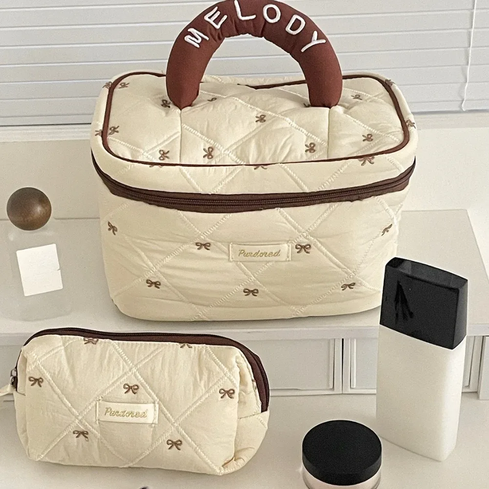 mode marron arc gâteau femmes maquillage sac à fermeture éclair grande capacité fourre-tout organisateur toilette cosmétique pochette dames maquillage sac à main 2025