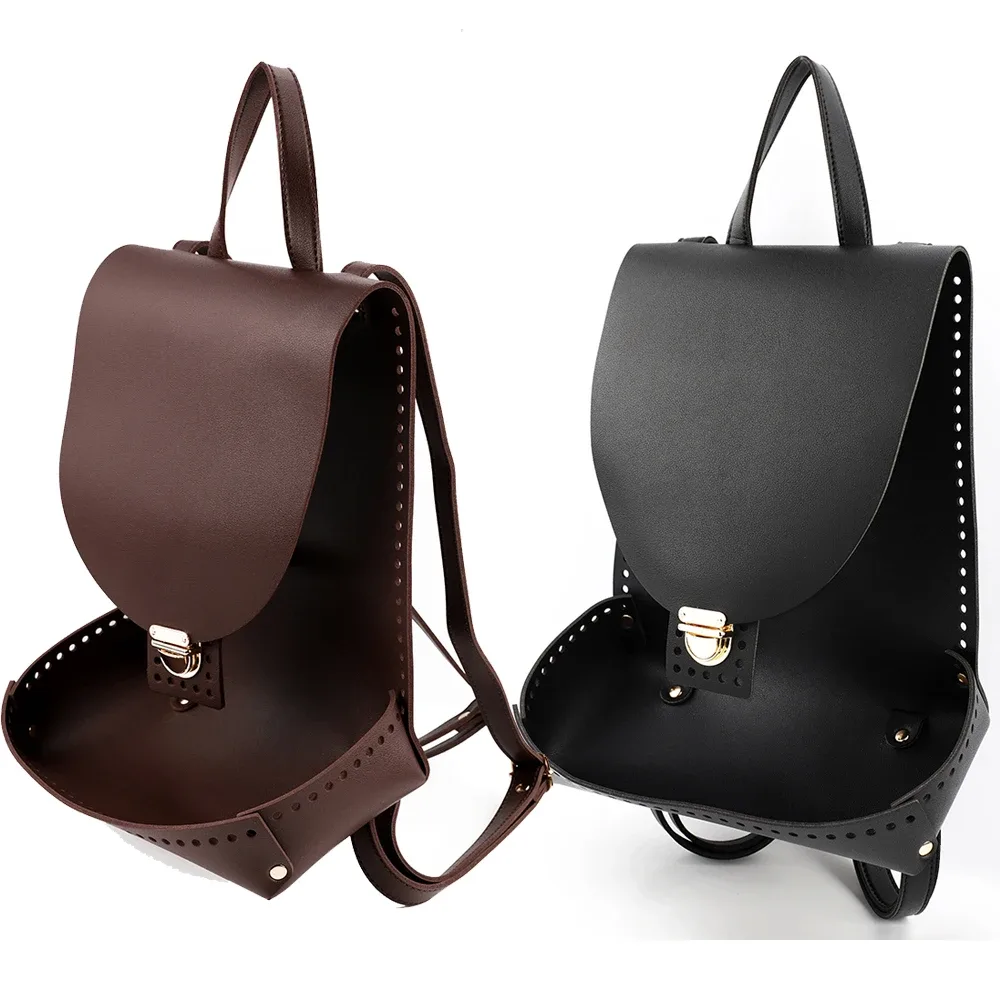 Ensemble de sac à dos tissé bricolage, sac à main en cuir fait main, sangle initiée, sac à fond avec accessoires de quincaillerie, noir, marron, café