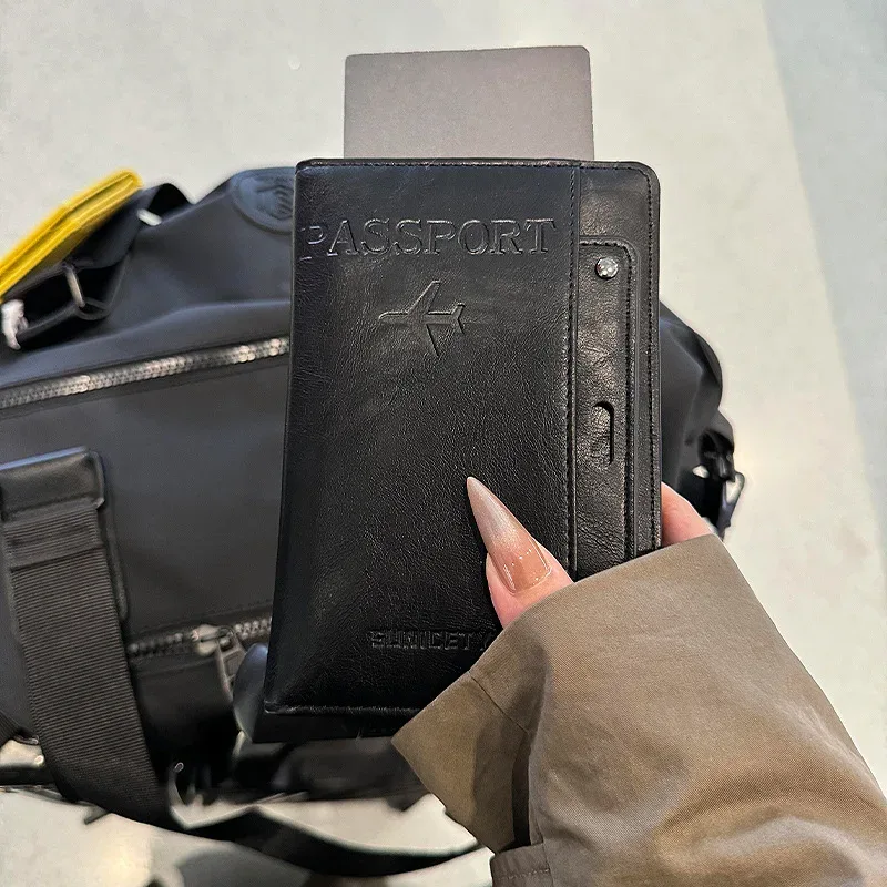 porte-passeport en cuir pour homme et femme, avec blocage rfid, portefeuille de voyage, étui pour passeport avec porte-stylo, emplacements pour deux cartes sim