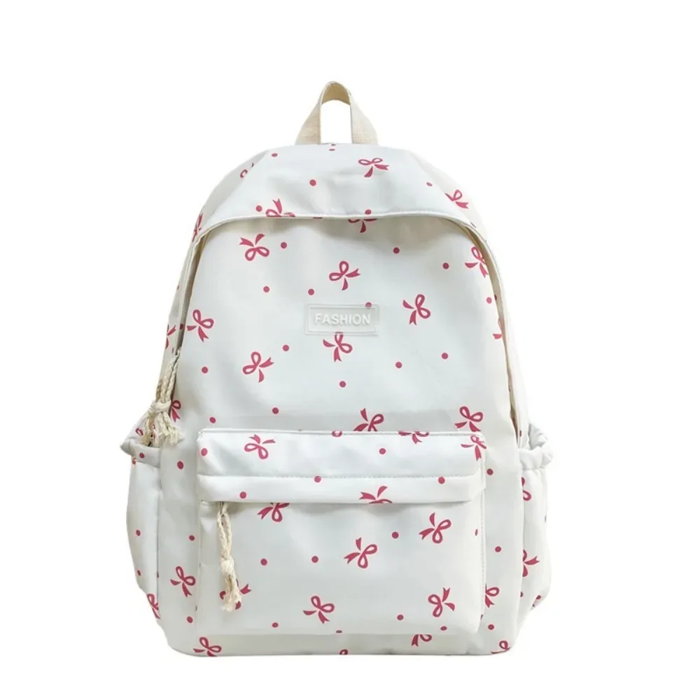 sac à dos scolaire en nylon mignon pour étudiantes, grande capacité, imprimé nœud, sac à dos pour femmes