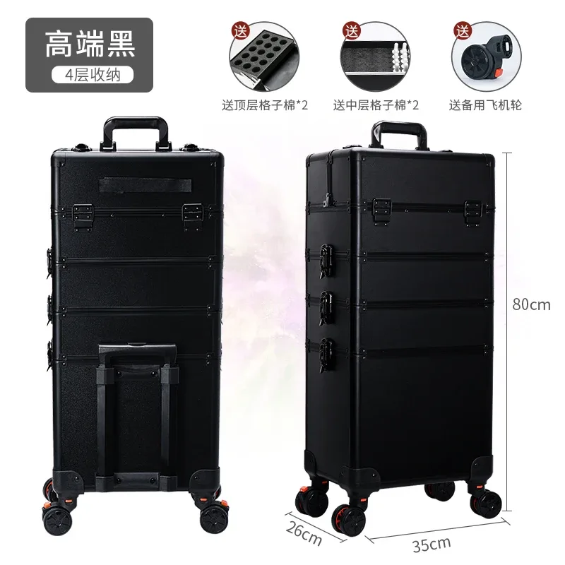 valise de maquillage professionnelle, chariot cosmétique portable, boîte à bagages, tatouage des ongles, boîte à outils de beauté aviation, 2 couches, 3/4 couches