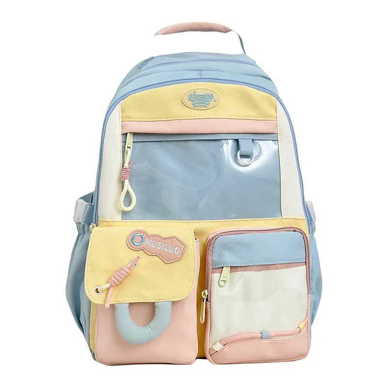 sac à dos scolaire grande capacité en nylon, imperméable et résistant à l'usure, pour filles du collège, léger et élégant