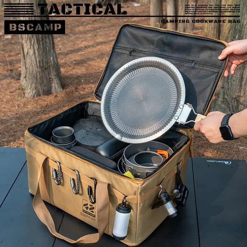 sac de rangement tactique pour le camping 30-42l - boîte pliable isolée pour pique-nique, vaisselle et équipement de terrain, imperméable