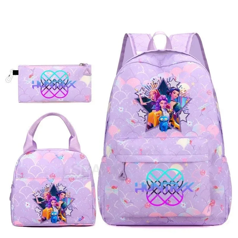 sac à dos kpop demon hunters 3 pièces rumi mira zoey, sac à dos de grande capacité, cartable pour adolescents et femmes, sac de voyage décontracté pour ordinateur portable, mochilas