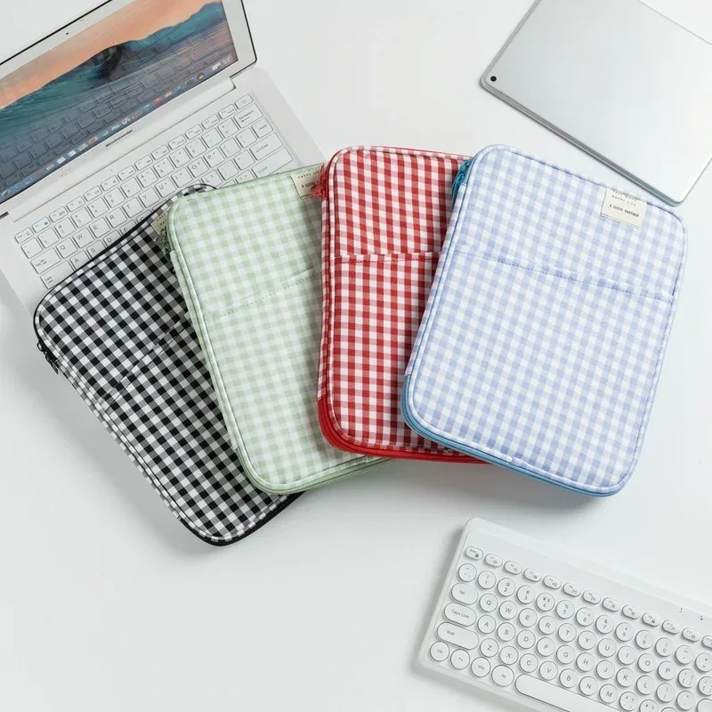 housse pour ordinateur portable de style coréen, à carreaux, 13 pouces, antichoc, rembourrée, pour tablette, pour macbook, ordinateur portable, transport