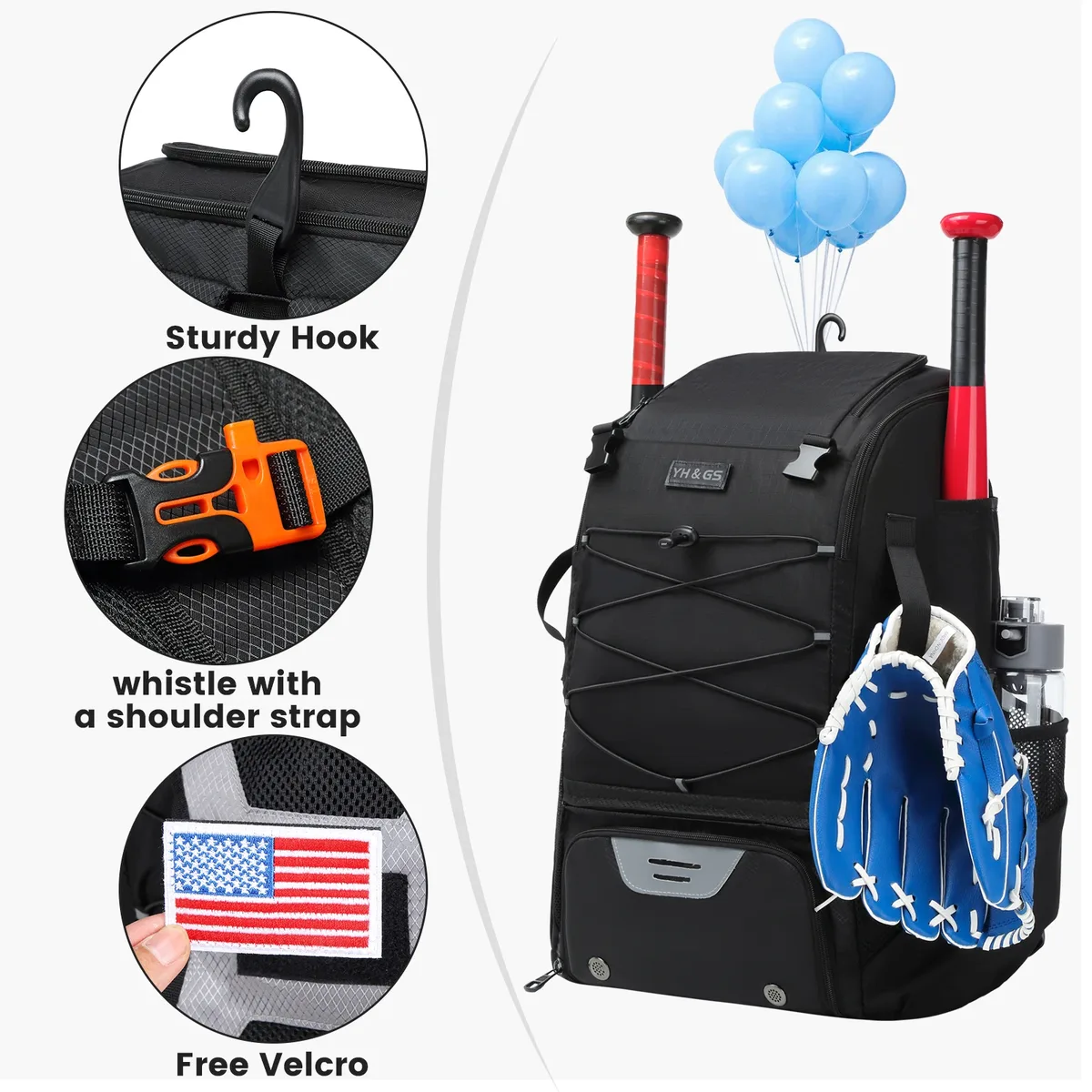 sac à dos d'équipement de softball pour les jeunes, sac de baseball avec compartiment à chaussures, grande capacité, sport