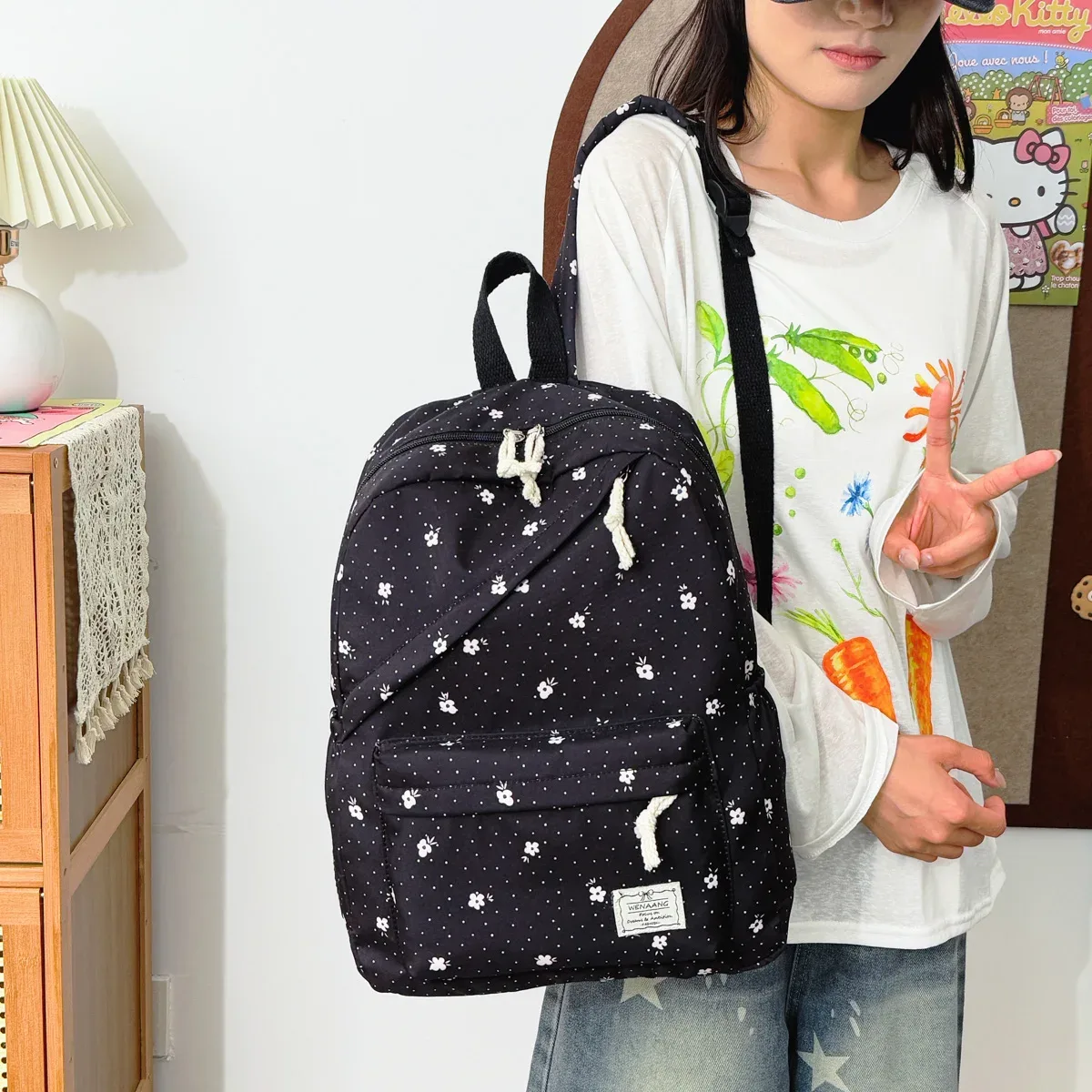 sac à dos pour filles à pois floraux, sac léger multi-compartiments polyvalent, sac à dos pour étudiants pour le campus, les voyages en plein air