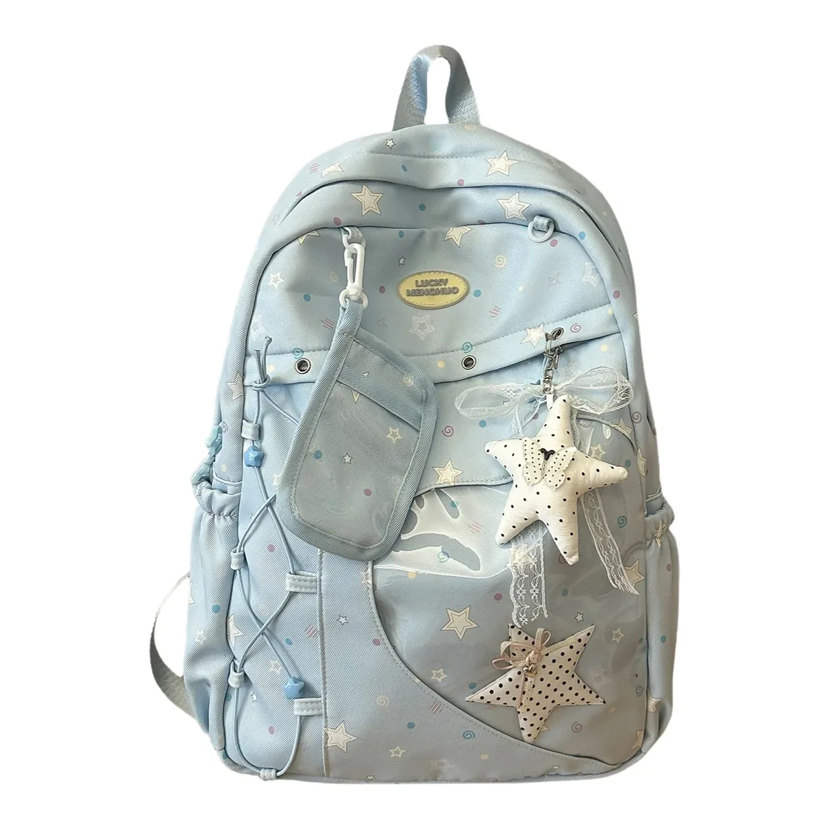 nouveau sac à dos étudiant grande capacité style japonais simple, sac de voyage en nylon imperméable imprimé étoiles, sac d'école