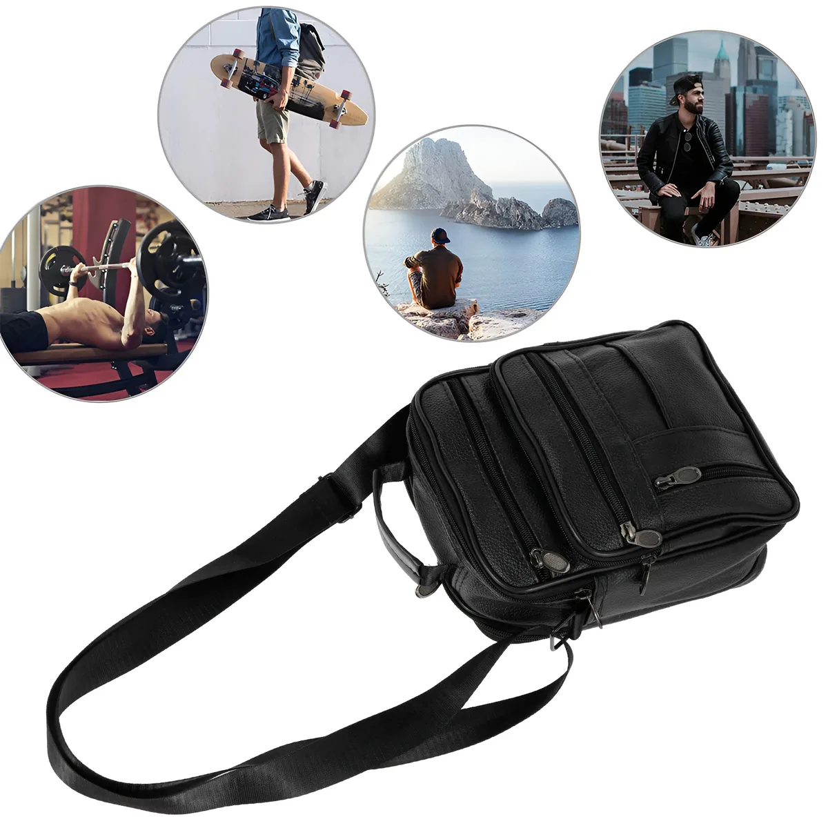 sac à bandoulière pour homme, petit sac à dos bandoulière avec bretelles réglables, sac de poitrine en cuir pu/tissu oxford, sac à dos de jour