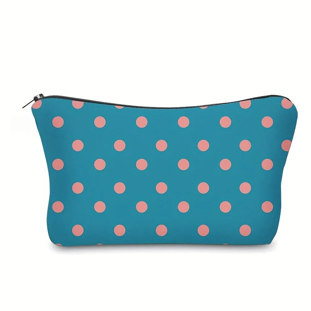 trousse de maquillage chic en polyester à pois, jolie pochette à cosmétiques à la mode avec fermeture éclair, organisateur de voyage portable, trousse de toilette cadeau