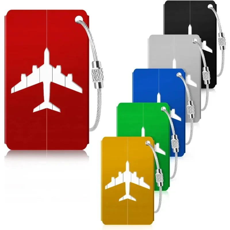 Étiquette de bagage de voyage en alliage d'aluminium, étiquette de valise, étiquette d'avion avec nom, anti-perte, accessoires de voyage couleur unie