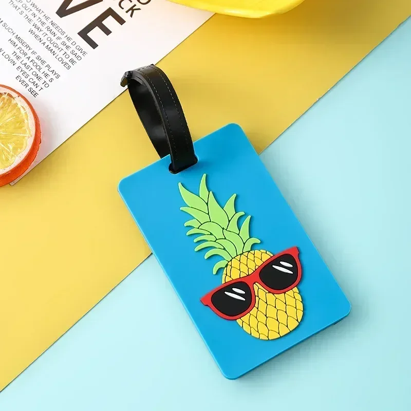 étiquette d'identification de valise anti-perte en silicone, motif de fruits de dessin animé, étiquettes d'identification de nom, étiquette de bagage, étui de voyage