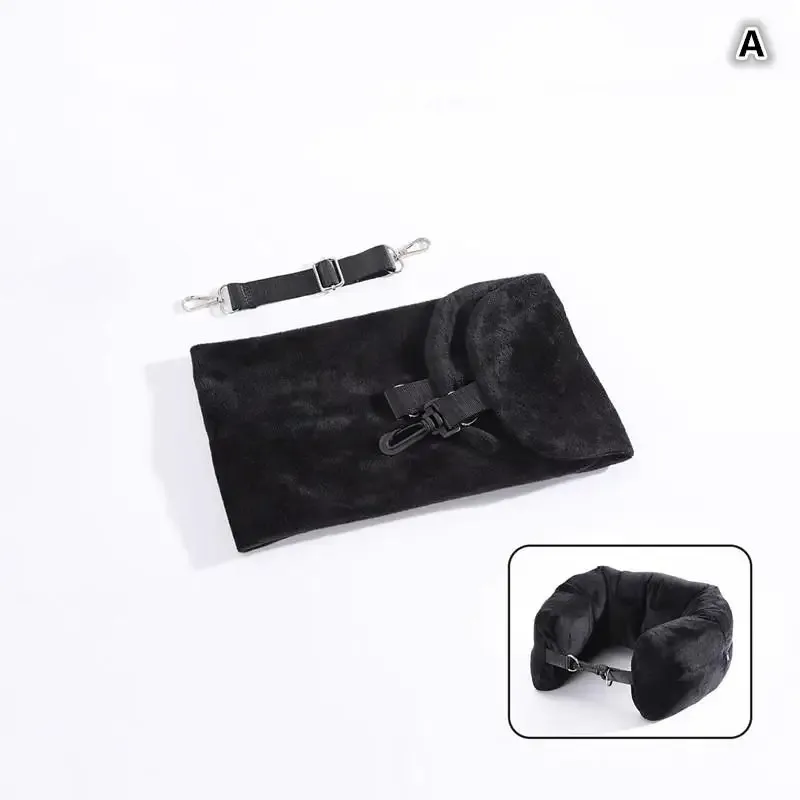 coussin de voyage pour le cou avec sac de rangement pour vêtements remplissable, housse de cou en polaire en forme de u pour les voyages en avion