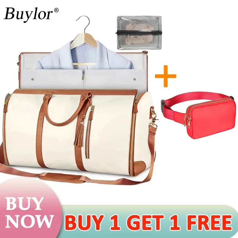 buylor lot de 2 sacs pliables pour costumes, grande capacité, sac de voyage avec pochette à chaussures, sac à main imperméable pour femme, sac de sport extérieur