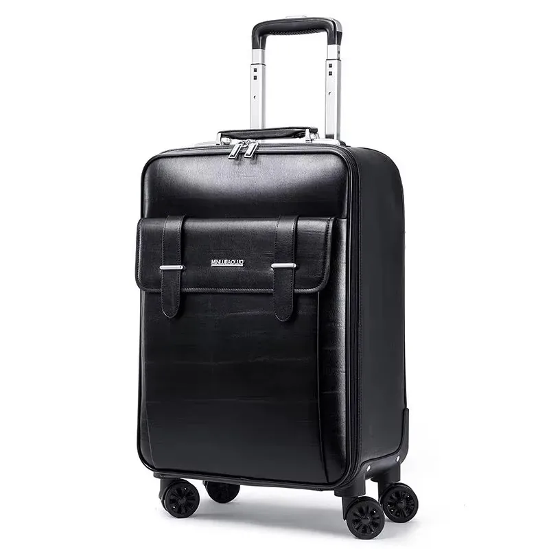 nouvelles valises de voyage à roulettes en cuir véritable pour hommes et femmes, tailles 16/18/20/22/24 pouces, idéales pour le cabine et les affaires