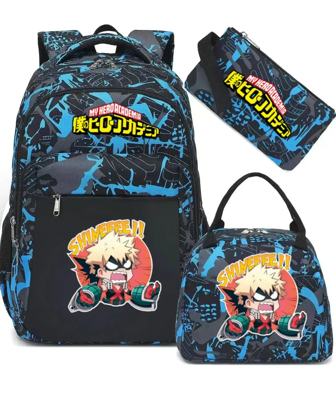 ensemble de sac à dos scolaire my hero academia anime pour filles, sac à dos léger et décontracté pour étudiantes avec sac à lunch et trousse à crayons