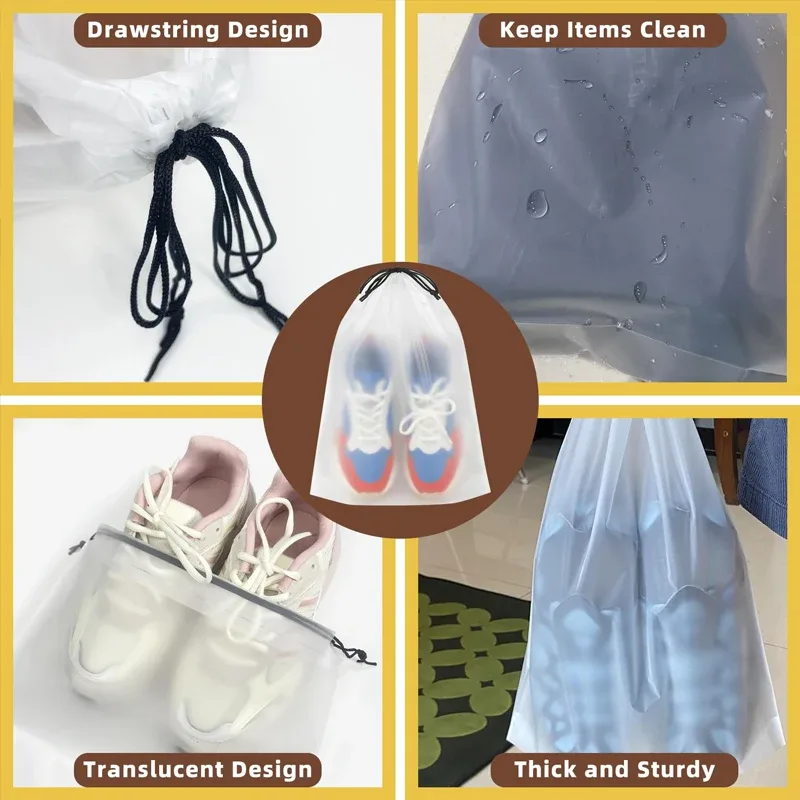 sacs de rangement pour chaussures avec cordon de serrage, sacs de voyage imperméables pour cosmétiques, sacs de rangement pour serviettes, sacs en plastique transparents portables, 5/10 pièces