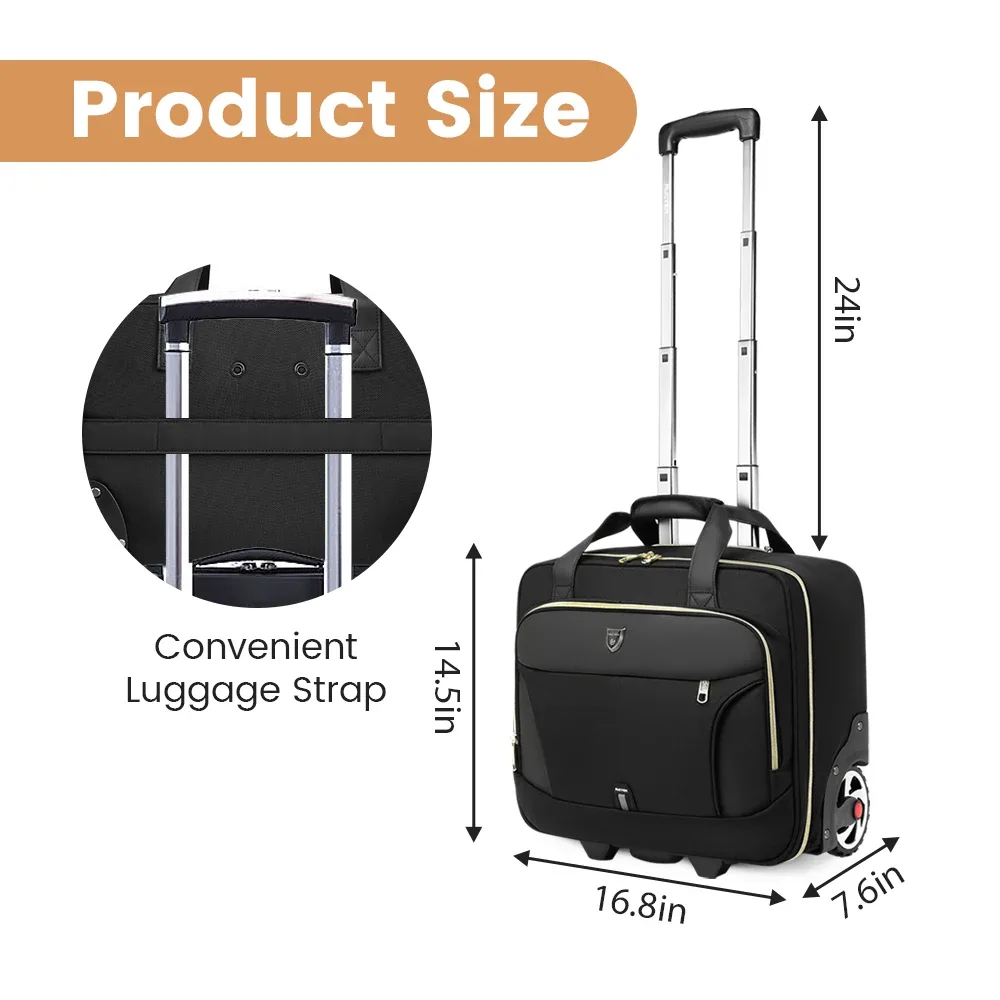 porte-documents roulant de 18 pouces, mallette pour ordinateur portable de grande capacité, sac à bagages à roulettes adapté aux voyages d'affaires et au travail, étanche