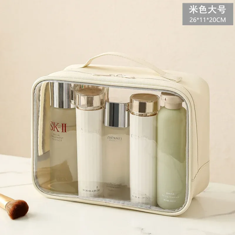 sac cosmétique transparent pour femmes, organiseur de maquillage en pvc transparent avec fermeture éclair, étui de rangement portable pour articles de toilette de voyage