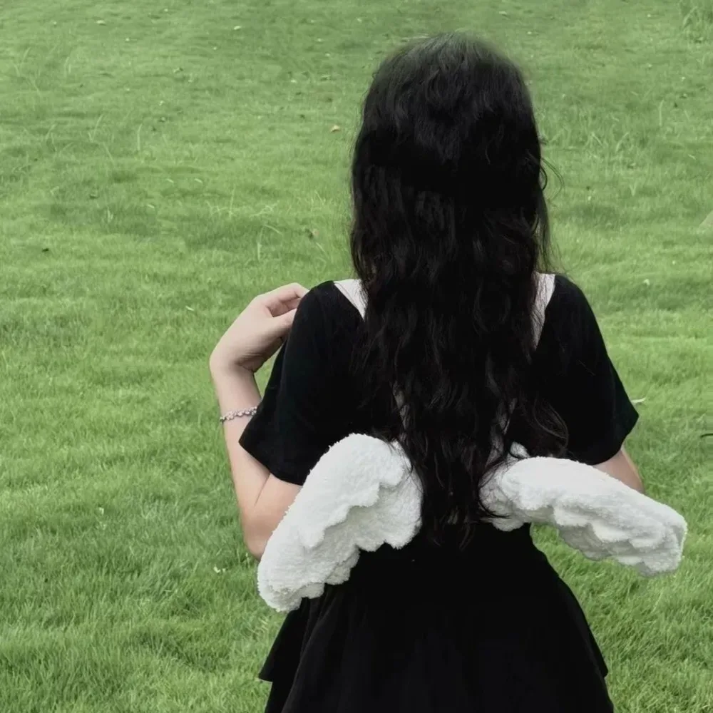 nouveau sac à dos à bretelles réglables avec ailes d'ange, couleur blanche, polyester, sac à dos lolita, fermeture éclair, mini sac à dos, uniforme jk