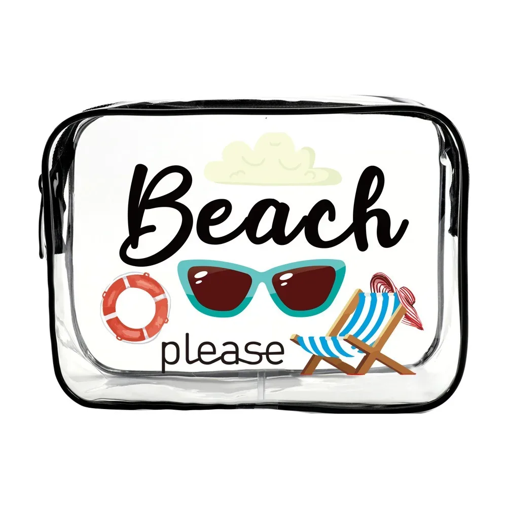 trousse de maquillage tendance de grande capacité, sac de rangement visible sur le thème de la plage, organisateur de voyage léger et portable pour femmes
