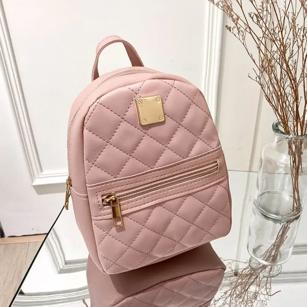 mini lingge broderie petit sac à dos mode couleur unie fermeture éclair femmes sac à bandoulière grande capacité en cuir pu voyage sac à dos