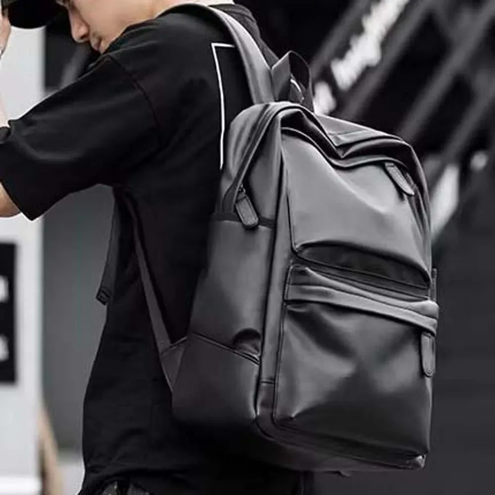 sac à dos en cuir pvc pour homme, bretelles rembourrées, poche zippée cachée, compartiment pour ordinateur portable, double fente latérale