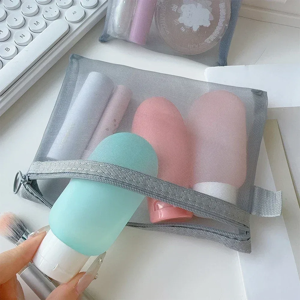 sacs à cosmétiques transparents en maille, petite et grande trousse de maquillage noire, trousse de toilette de voyage portable, trousse de rangement pour rouge à lèvres, poudres, 1 pièce, 6 pièces