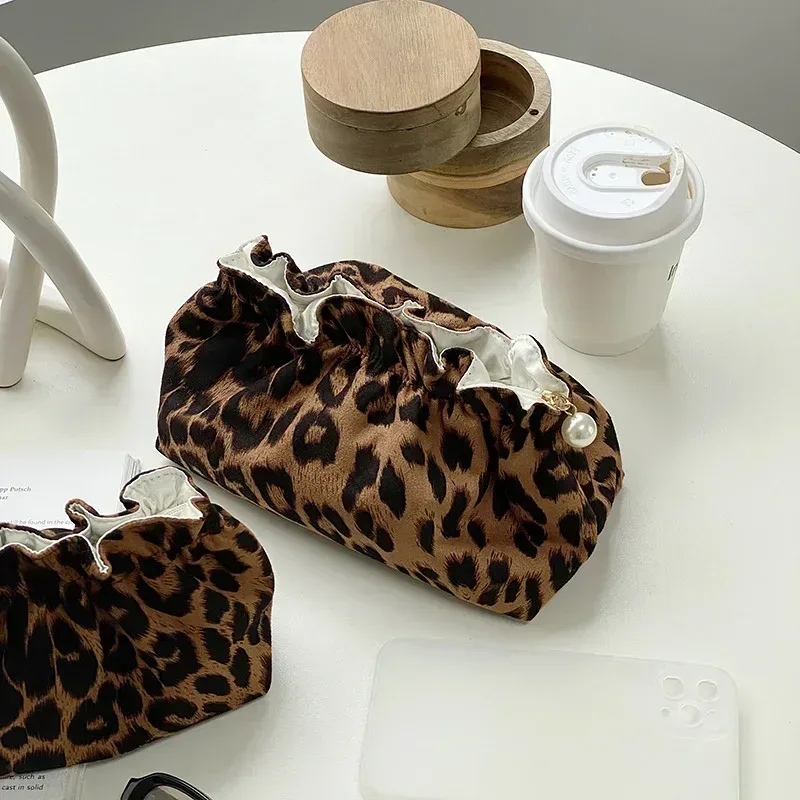 trousse à cosmétiques portable multifonctionnelle de grande capacité, sac de rangement imprimé léopard, trousse de maquillage
