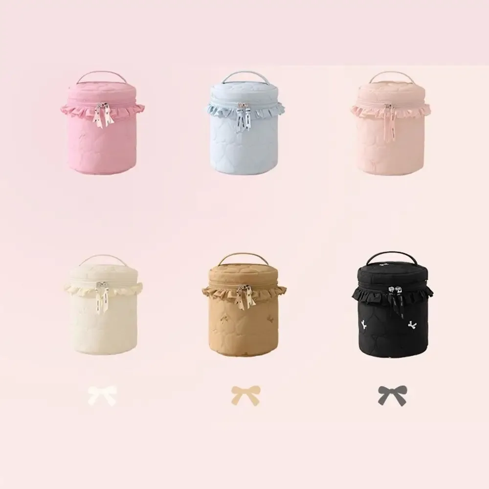 trousse de toilette cylindrique motif cœur multi-poches grande capacité couleurs bonbon pour maman