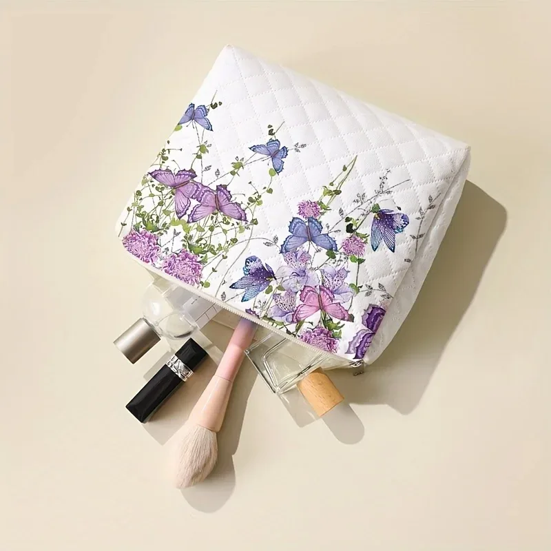 trousse de maquillage à motif papillon violet, sac de rangement de maquillage portable, sac de rangement multifonctionnel, sac de voyage léger, 1pc