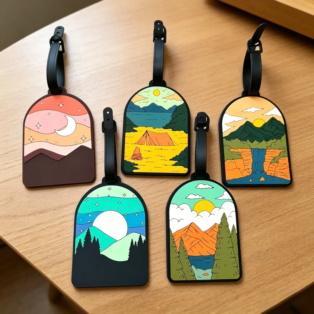 Étiquette de bagage en caoutchouc souple de la série Outdoor Landscape, un article indispensable pour les voyages, les déplacements professionnels et la rentrée scolaire