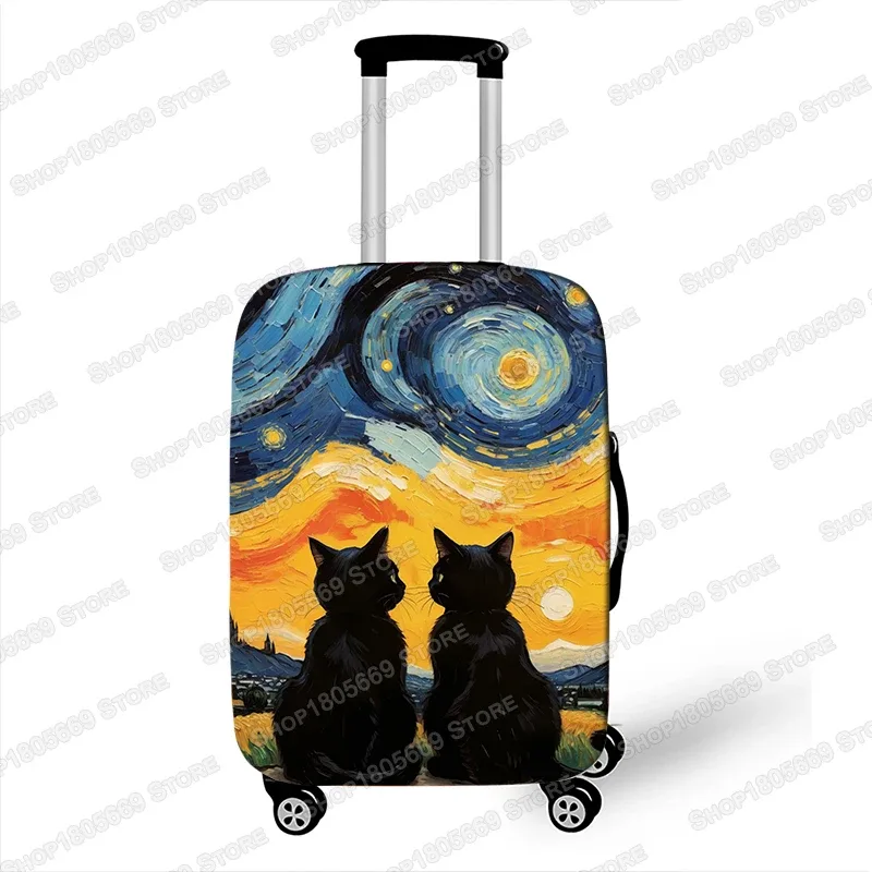 peinture à l'huile van gogh chat noir housses de bagages pour voyage la nuit étoilée housses de valise boîtier de chariot housse de protection cadeau