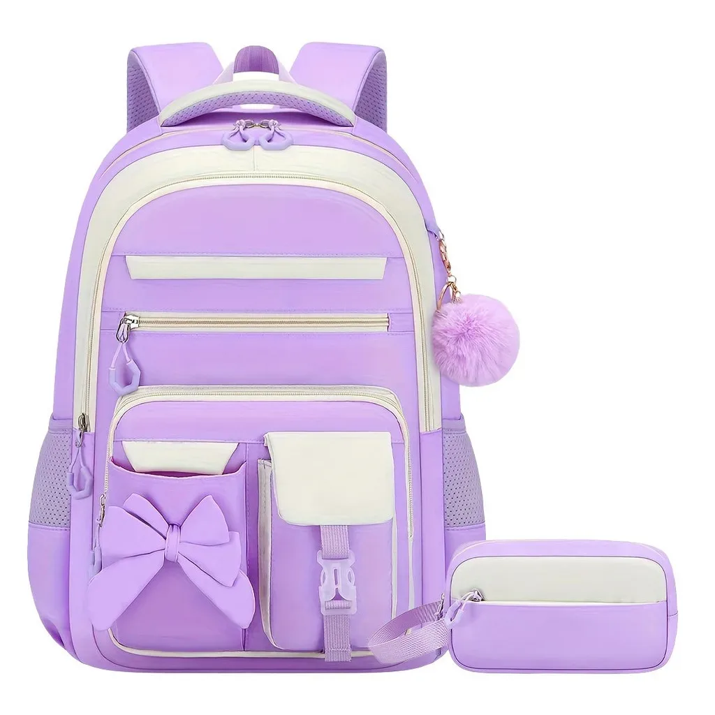 sac à dos scolaire pour filles, multi-poches, avec nœud, ensemble de sacs d'école, sac à dos pour l'école primaire, sac à dos ergonomique pour les voyages en plein air
