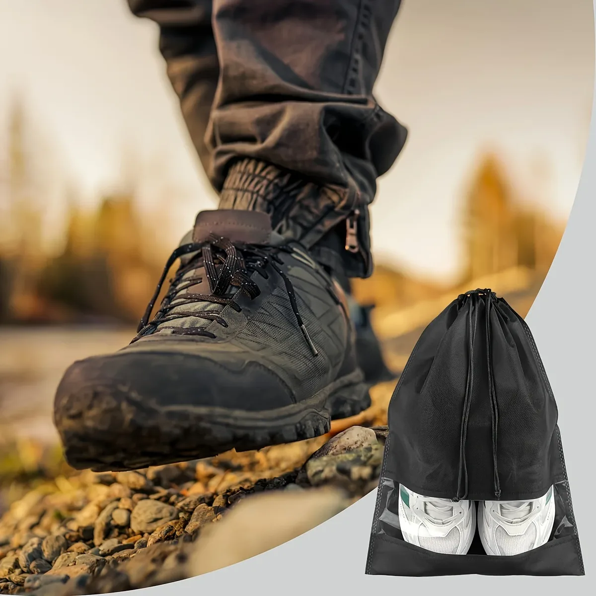 12 sacs de rangement pliables non tissés pour chaussures, grands sacs noirs à cordon, réutilisables, unisexes, pour l'organisation de voyage et l'emballage des chaussures