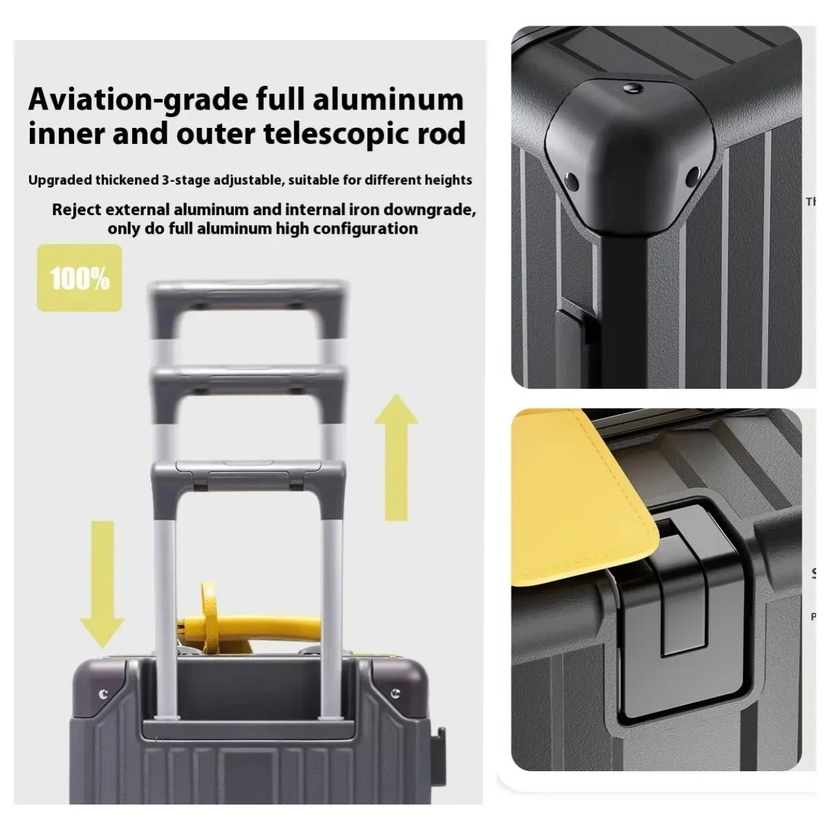 valise à roulettes légère de 14 pouces avec serrure tsa, cadre en aluminium, bagage à main, pas besoin de s'enregistrer à la compagnie aérienne