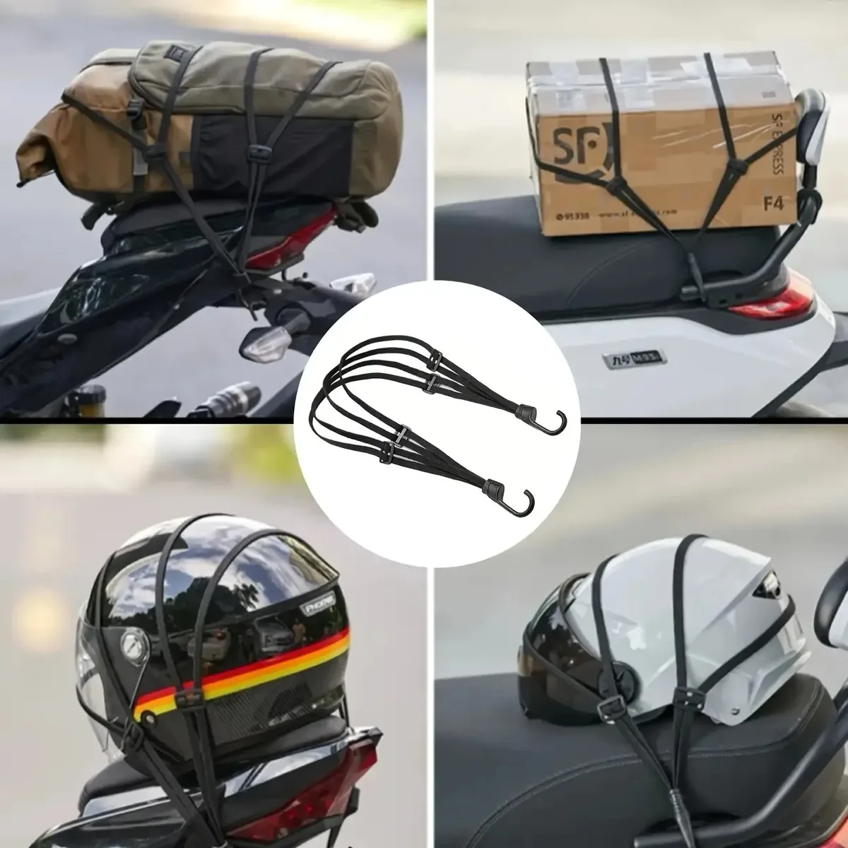 lot de 2 sangles de fixation pour voyage et cyclisme, filet de fixation, corde élastique pour moto et vélo, sangle de filet pour casque, sangle élastique, organisateur de bagages en maille noire, rangement sécurisé