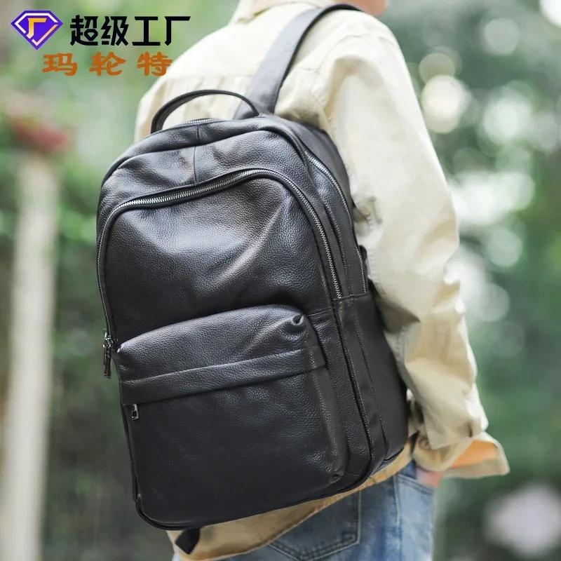Sac à dos décontracté en cuir de vachette pour homme, grande capacité, véritable, extérieur, moto, nouveau