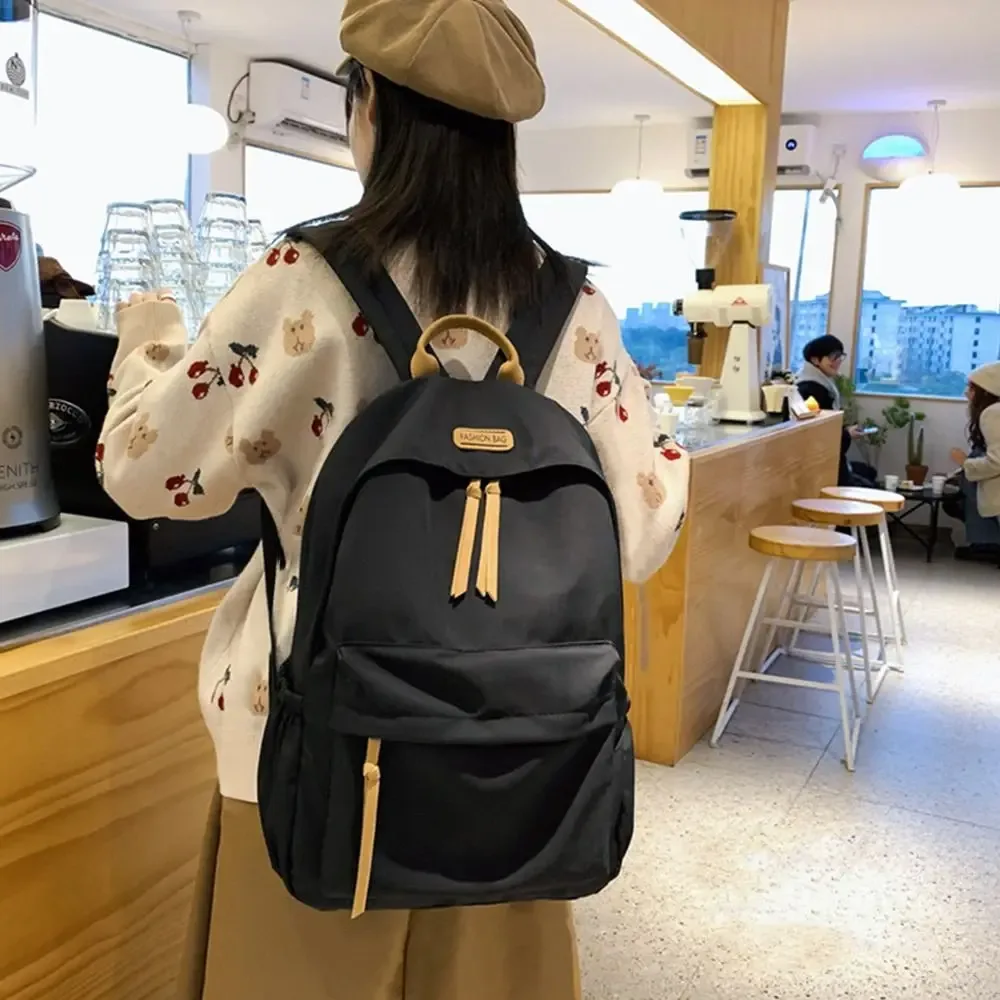 sac à dos scolaire en nylon de grande capacité, couleur unie, pour étudiants