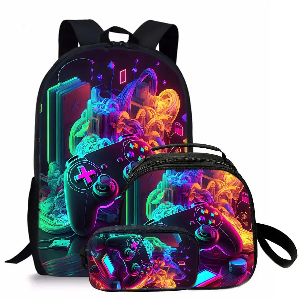 tapis de jeu tendance et populaire, imprimé en 3d, 3 pièces/ensemble, sacs d'école pour étudiants, sac à dos de voyage pour carnet de notes, sac à déjeuner à bandoulière, trousse à crayons