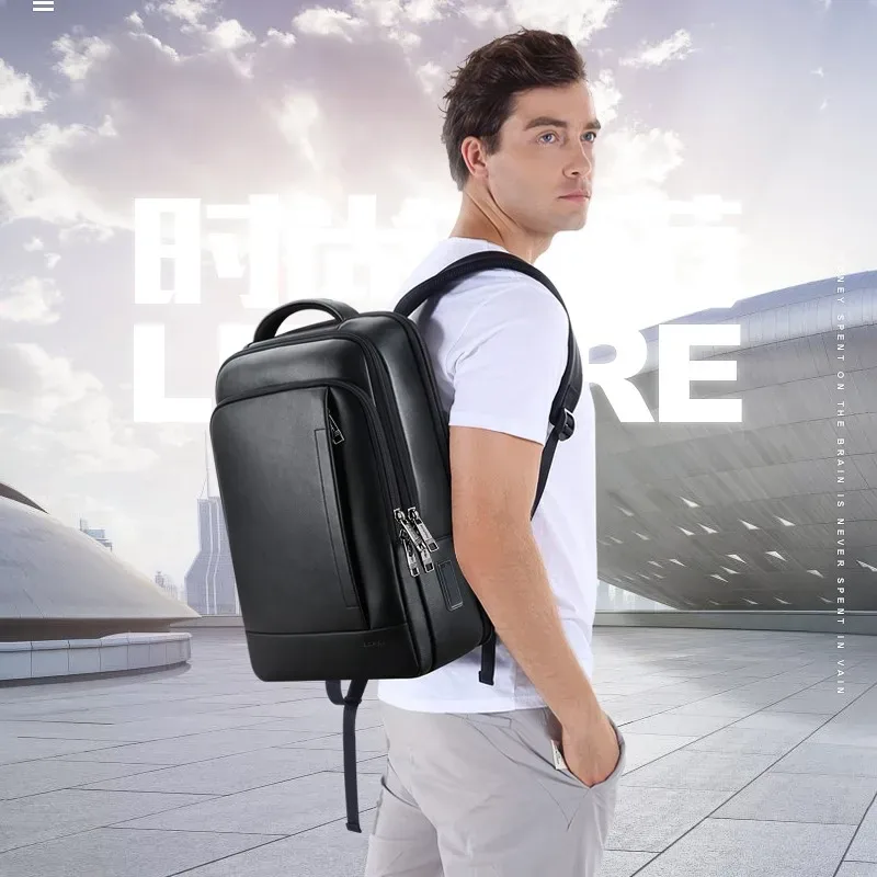 bopai-sac à dos en cuir de vachette véritable extensible pour hommes, sac à dos pour ordinateur portable, affaires, bureau, voyage, luxe, haute qualité, 15.6