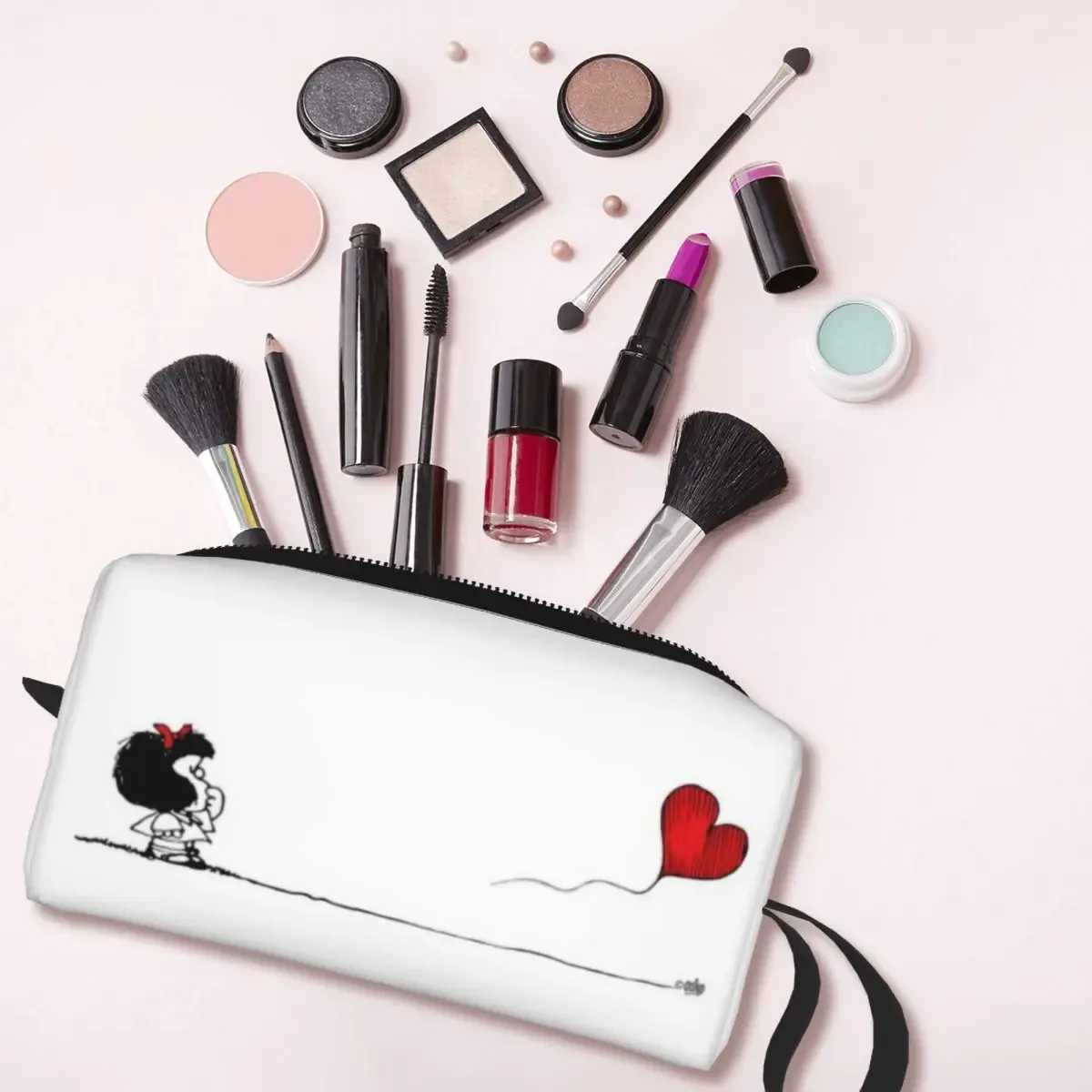 sac de maquillage personnalisé mafalda ballon coeur femmes voyage organisateur cosmétique mode quino manga dessin animé stockage trousses de toilette