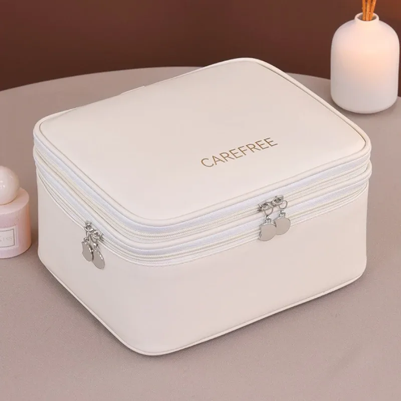 Grande trousse de maquillage en cuir PU pour femmes, organisateur de cosmétiques à plusieurs compartiments, sac de rangement imperméable pour pinceaux de maquillage.