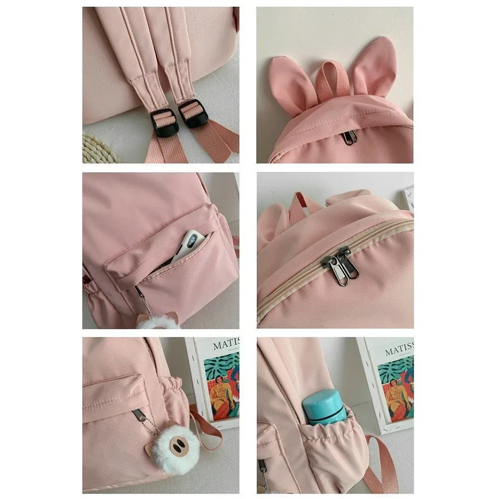 oreilles de lapin personnalisées et simples, nouvelle mode, sac à dos en tissu nylon, nom brodé personnalisé, sac d'étudiant pour hommes et femmes