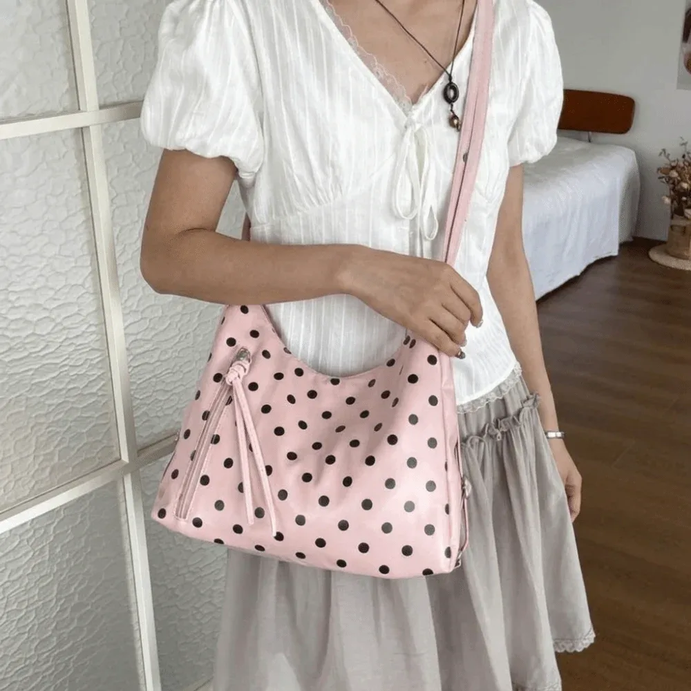 Sac à bandoulière simple en cuir PU à pois, grande capacité, sac à dos, sac fourre-tout léger, style coréen, sac seau, pour les trajets quotidiens