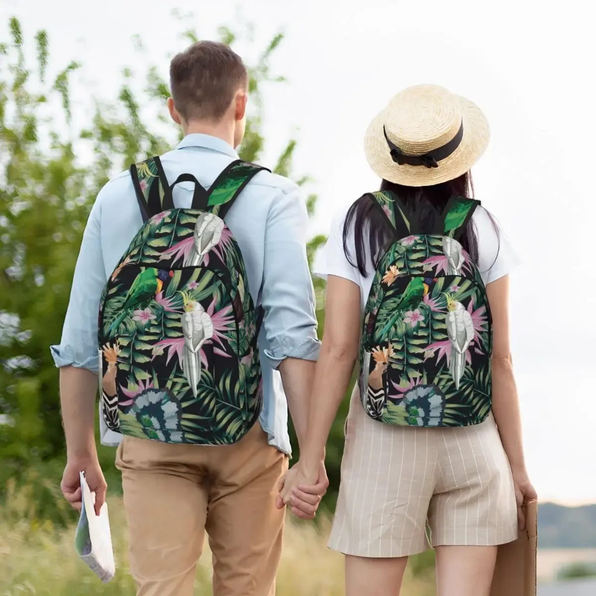 sac à dos léger pour étudiant, perroquet tropical, cerceau, plantes, fleurs, parent-enfant, couple, ordinateur portable