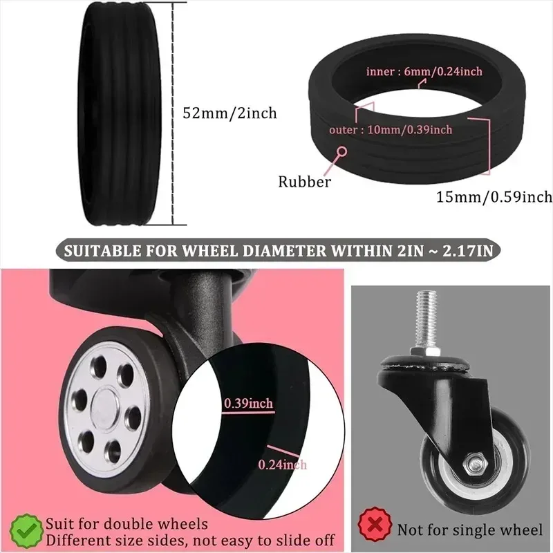 8 protections de roulettes en silicone – Housse de protection silencieuse pour bagages, valises et accessoires de chariot
